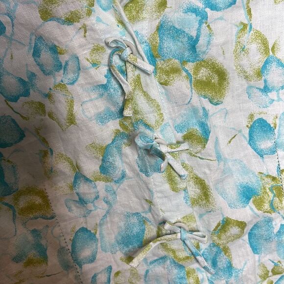 J.Jill 100% Linen Bow Button Watercolor Leaf Print Coastal Grandma Tunic Top. Sm - Picture 4 of 11